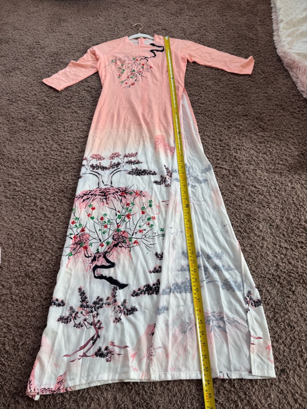 Ao Dai Vietnamese Dress Tunic Cherry Blossom Ombre Peach XS - Picture 7 of 10